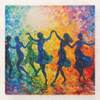 Colourful Silhouettes Dancing Glass Coaster