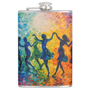 Colourful Silhouettes Dancing Hip Flask