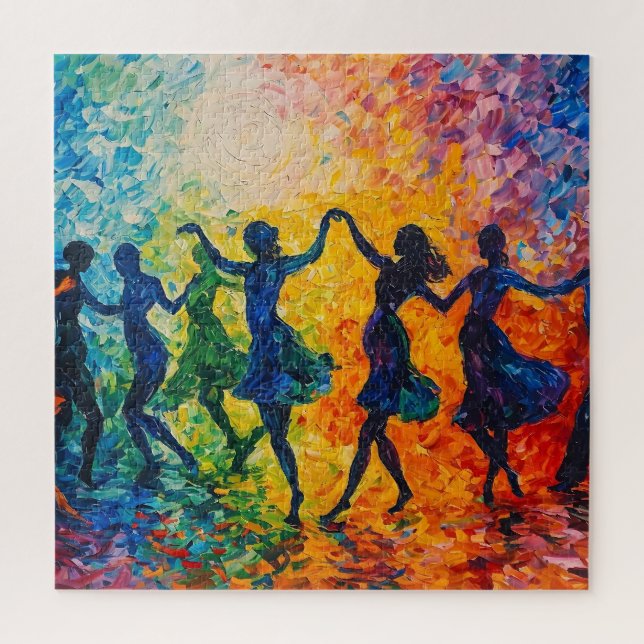 Colourful Silhouettes Dancing Jigsaw Puzzle (Vertical)