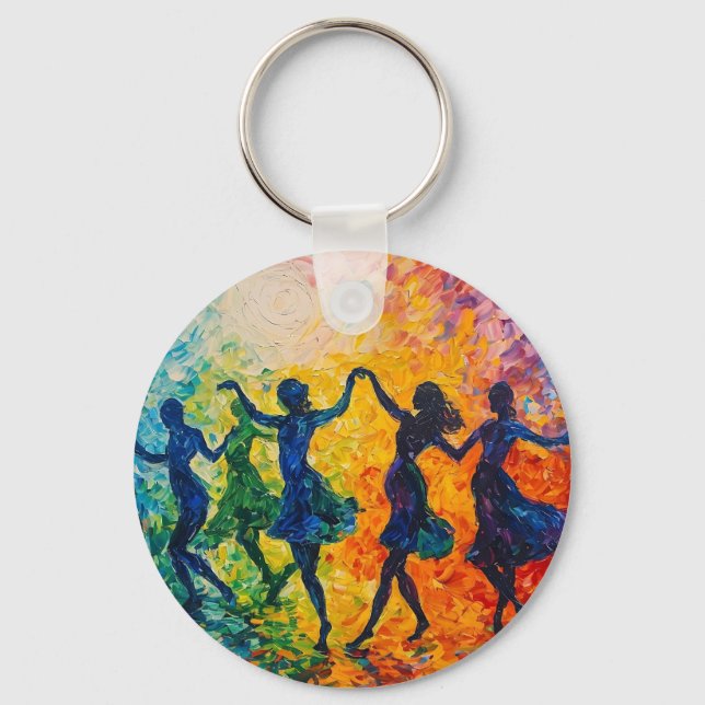 Colourful Silhouettes Dancing Key Ring (Front)