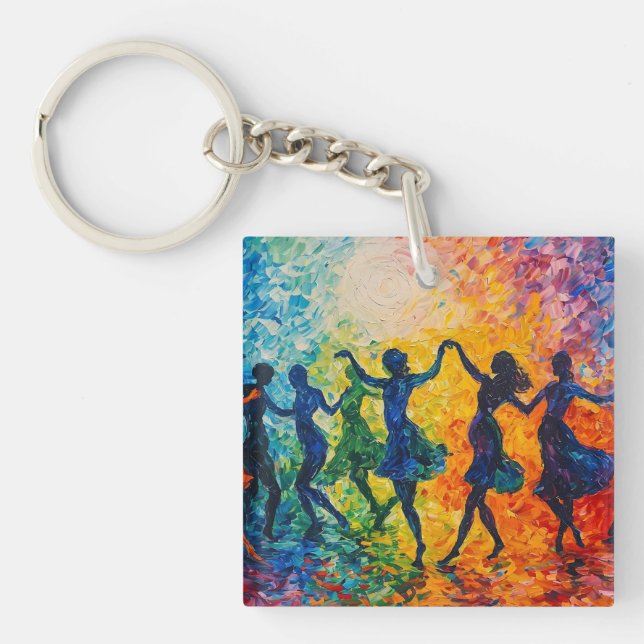 Colourful Silhouettes Dancing Key Ring (Front)
