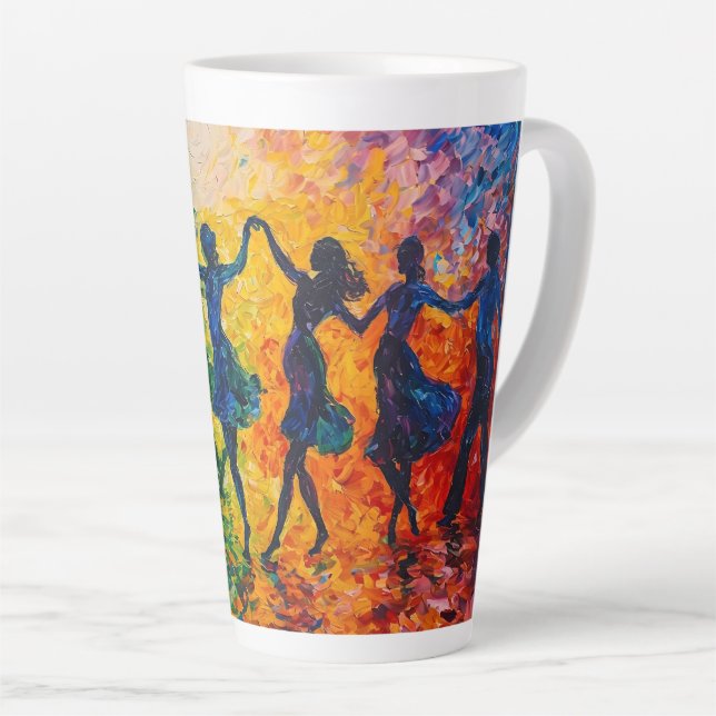 Colourful Silhouettes Dancing Latte Mug (Right Angle)