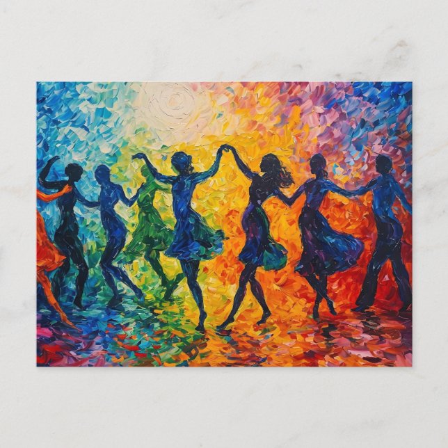 Colourful Silhouettes Dancing Postcard (Front)