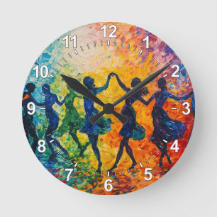 Colourful Silhouettes Dancing Round Clock
