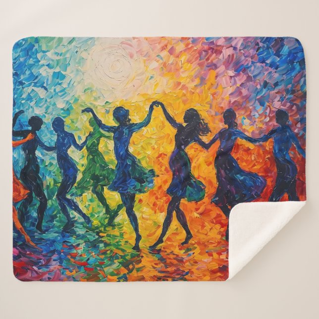 Colourful Silhouettes Dancing Sherpa Blanket (Front (Horizontal))