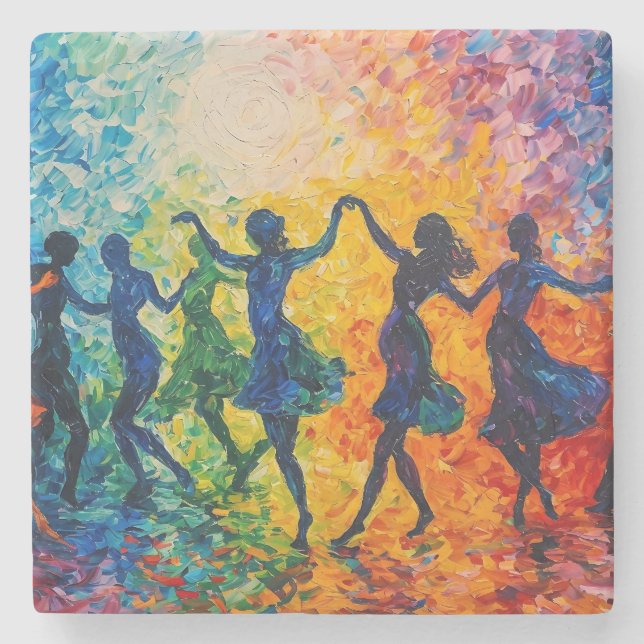 Colourful Silhouettes Dancing Stone Coaster (Front)