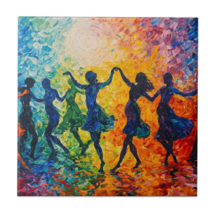Colourful Silhouettes Dancing Tile
