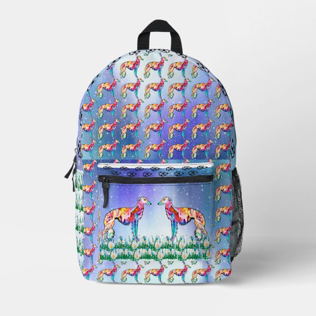 Colourful Silken Windhound Printed Backpack (Front)