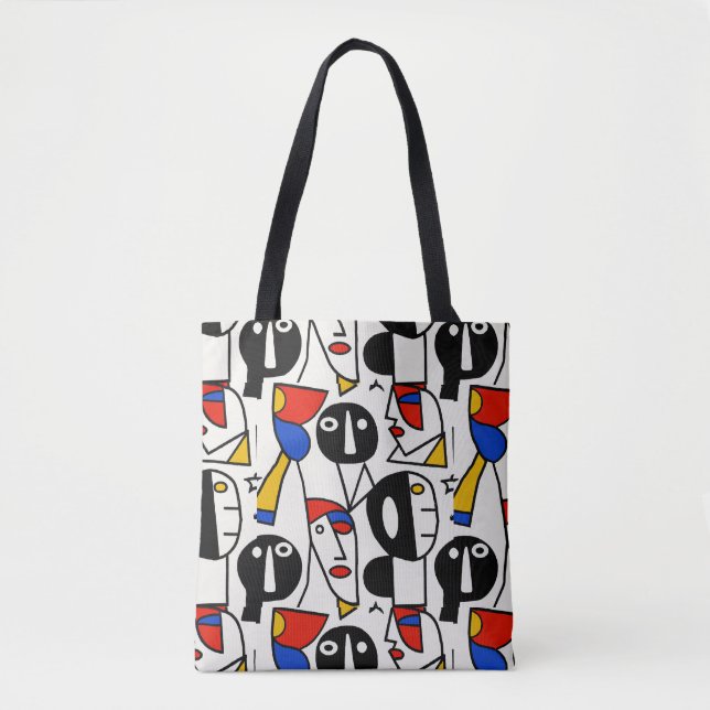 Colourful Silly Faces Picasso Cubism Style Tote Bag (Front)