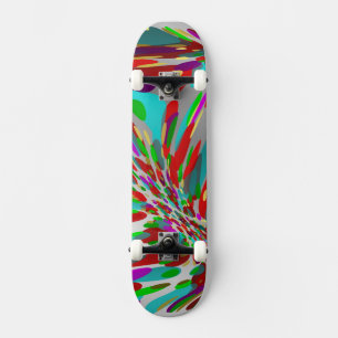 colourful, silver skateboard