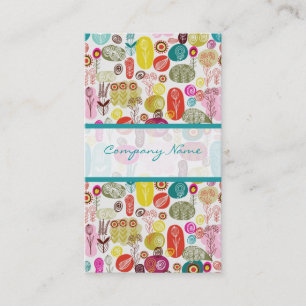 Colourful Simple Hand Drawn Retro Flowers Pattern  Business Card