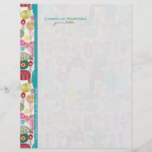 Colourful Simple Hand Drawn Retro Flowers Pattern Letterhead