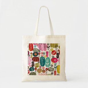 Colourful Simple Hand Drawn Retro Flowers Pattern Tote Bag