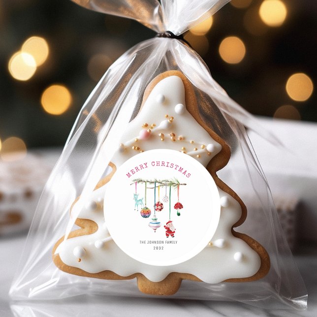 Colourful Simple Merry Christmas Classic Round Sticker (Creator Uploaded)