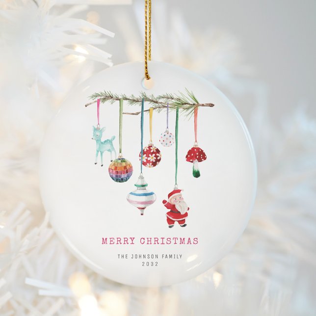 Colourful Simple Merry Christmas Family Photo Ceramic Tree Decoration (Creator Uploaded)