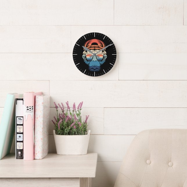Colourful Simple Monkey With Glasses Round Clock (Reading Room)