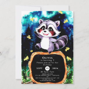 Colourful Simple Racoon Birthday Invitation