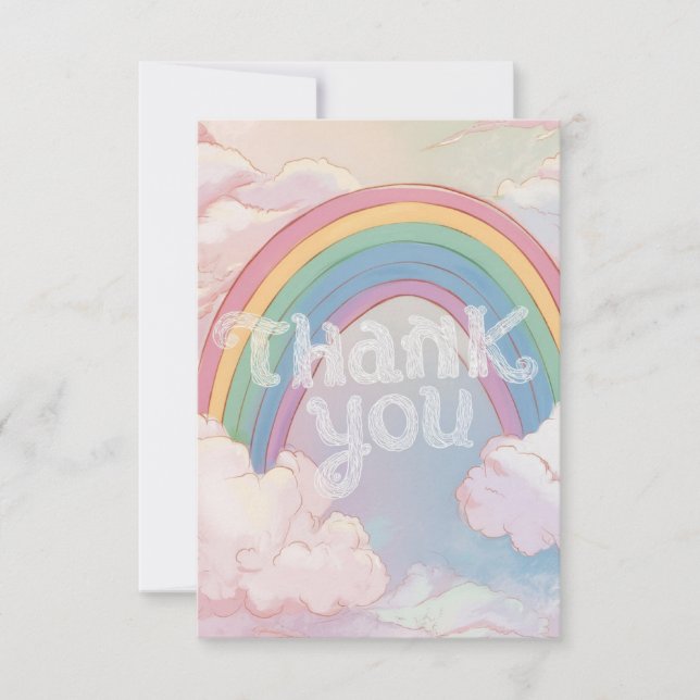 Colourful Simple Rainbow and Clouds Thank You Card (Front)