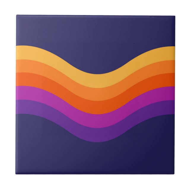 Colourful simple retro style waves design  tile (Front)