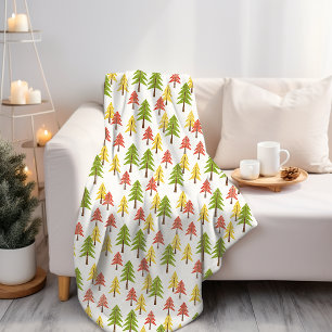 Colourful Simple Rustic Forest Pinetree Art Patter Fleece Blanket