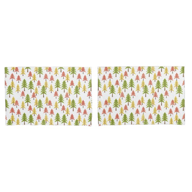 Colourful Simple Rustic Forest Pinetree Art Patter Pillowcase (Front-Set)