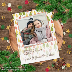 Colourful Simple Rustic Forest Pinetree Art Patter Postcard