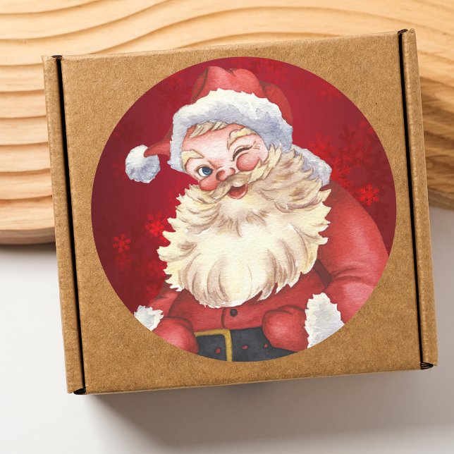 Colourful Simple Vintage Santa Christmas  Classic Round Sticker (Creator Uploaded)