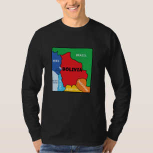 Colourful simplified Bolivia map, neighbouring cou T-Shirt
