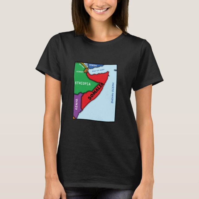 Colourful simplified Somalia map, neighbouring cou T-Shirt (Front)