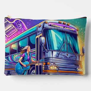 Colourful Singer With Guitar and Tour Bus Custom Accessory Pouch