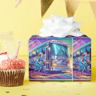 Colourful Singer With Guitar and Tour Bus Custom Wrapping Paper