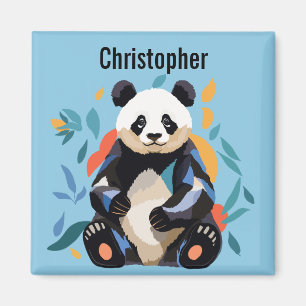 Colourful Sitting Panda Bear Personalised Name Blu Magnet
