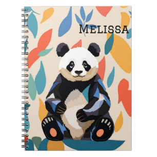 Colourful Sitting Panda Bear Personalised Name Notebook