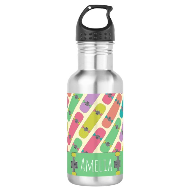 Colourful Skateboard Pattern Personalised 710 Ml Water Bottle (Front)