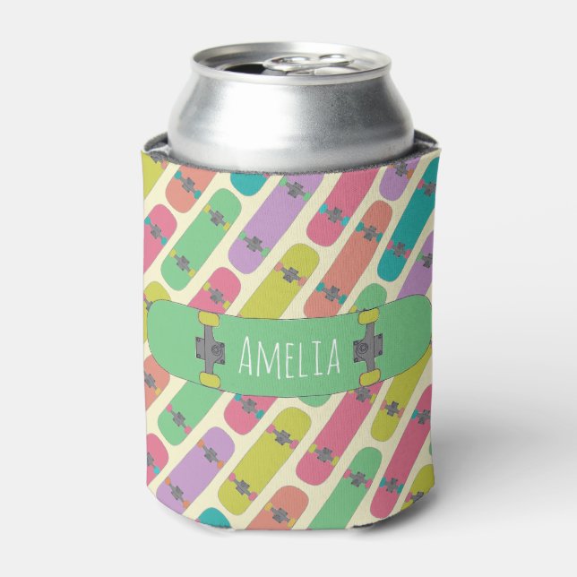 Colourful Skateboard Pattern Personalised Can Cooler (Can Front)