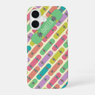 Colourful Skateboard Pattern Personalised iPhone 16 Case
