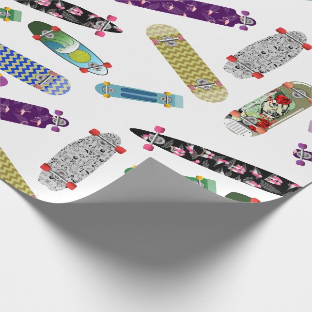 Colourful Skateboard Pattern Wrapping Paper (Corner)