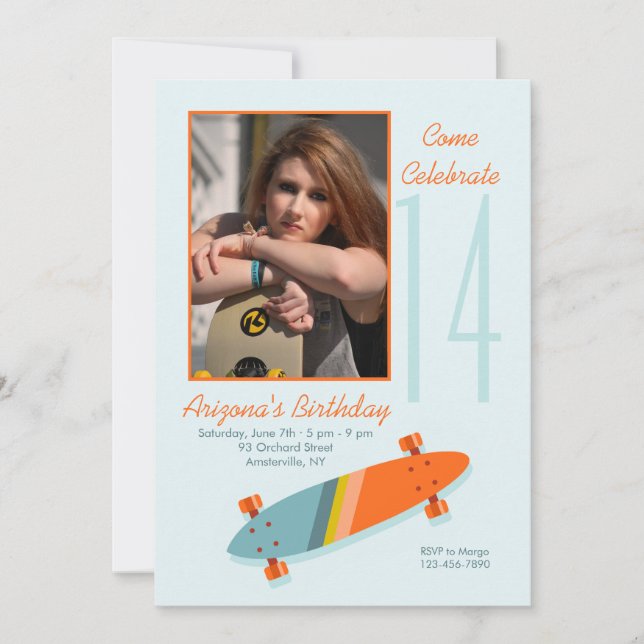 Colourful Skateboard Photo Invitation (Front)