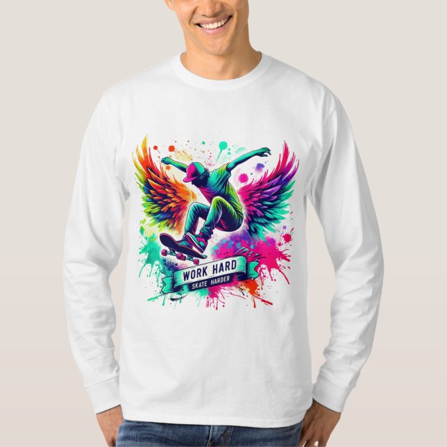 Colourful Skateboarder Graphic T-Shirt (Front)