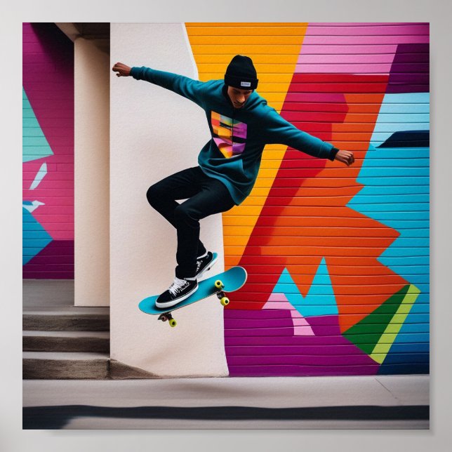 Colourful Skateboarder Poster (Front)