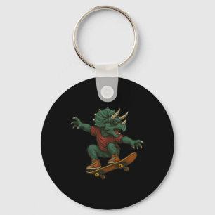 Colourful Skateboarding Triceratops Dinosaur Desig Key Ring