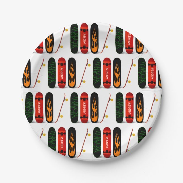 Colourful Skateboards Personalised Paper Plates (Front)