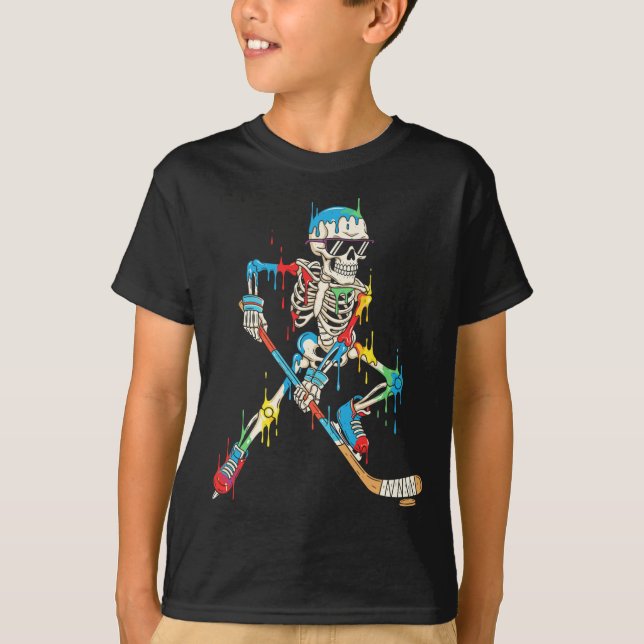 Colourful Skeleton Hockey Ice Cream Drip Player  T-Shirt (Front)