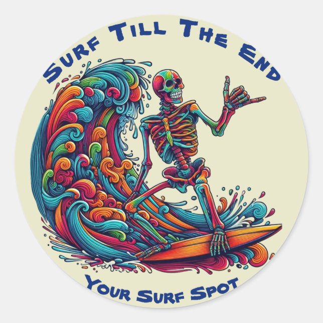 Colourful Skeleton Surfer Classic Round Sticker (Front)