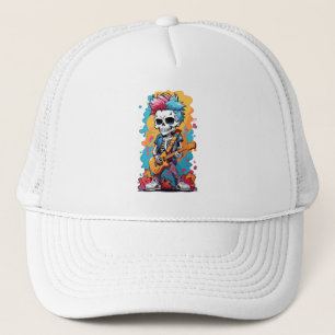 Colourful skeleton with guitar trucker hat