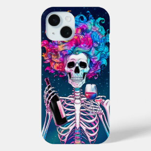 Colourful Skeleton with Wine  iPhone 15 Case