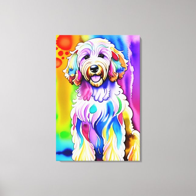 Colourful Sketch Happy Goldendoodle Dog Canvas Print (Front)