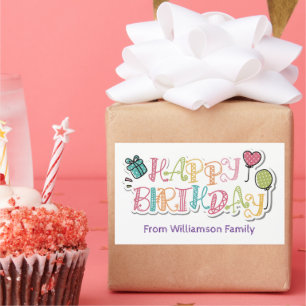 Colourful Sketch Style, Happy Birthday Rectangular Sticker