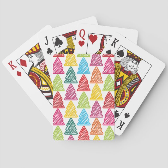 Colourful Sketchy Christmas Trees Playing Cards (Back)