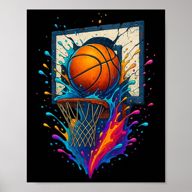 Colourful Sketll Slam Dunk Splash Hoop Ckboard  Poster (Front)